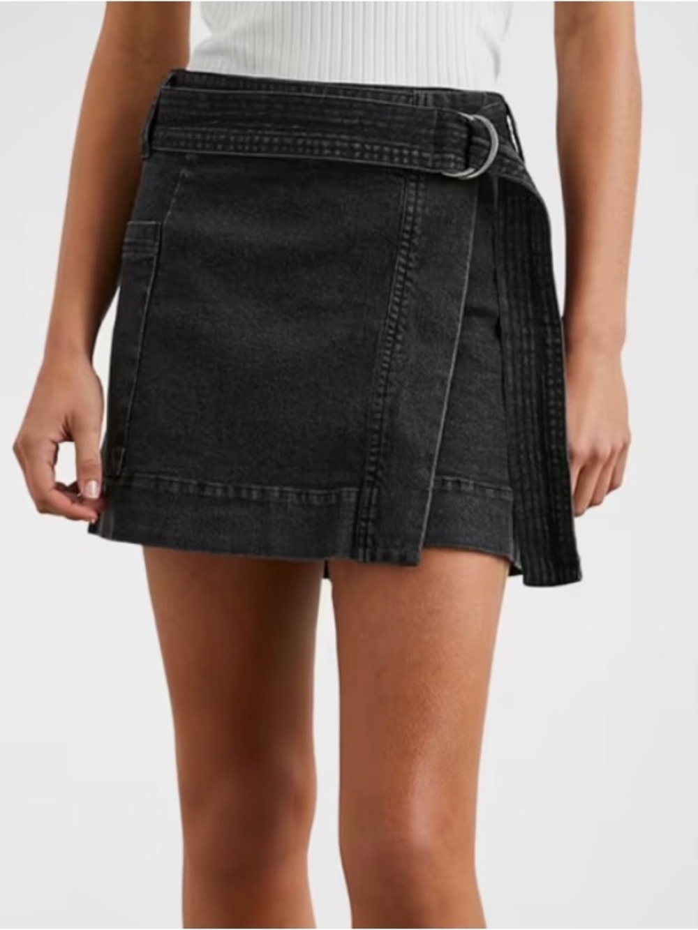 Rails Deanna Belted Denim Wrap MiniSkirt in Black Pearl, SzS, NWT